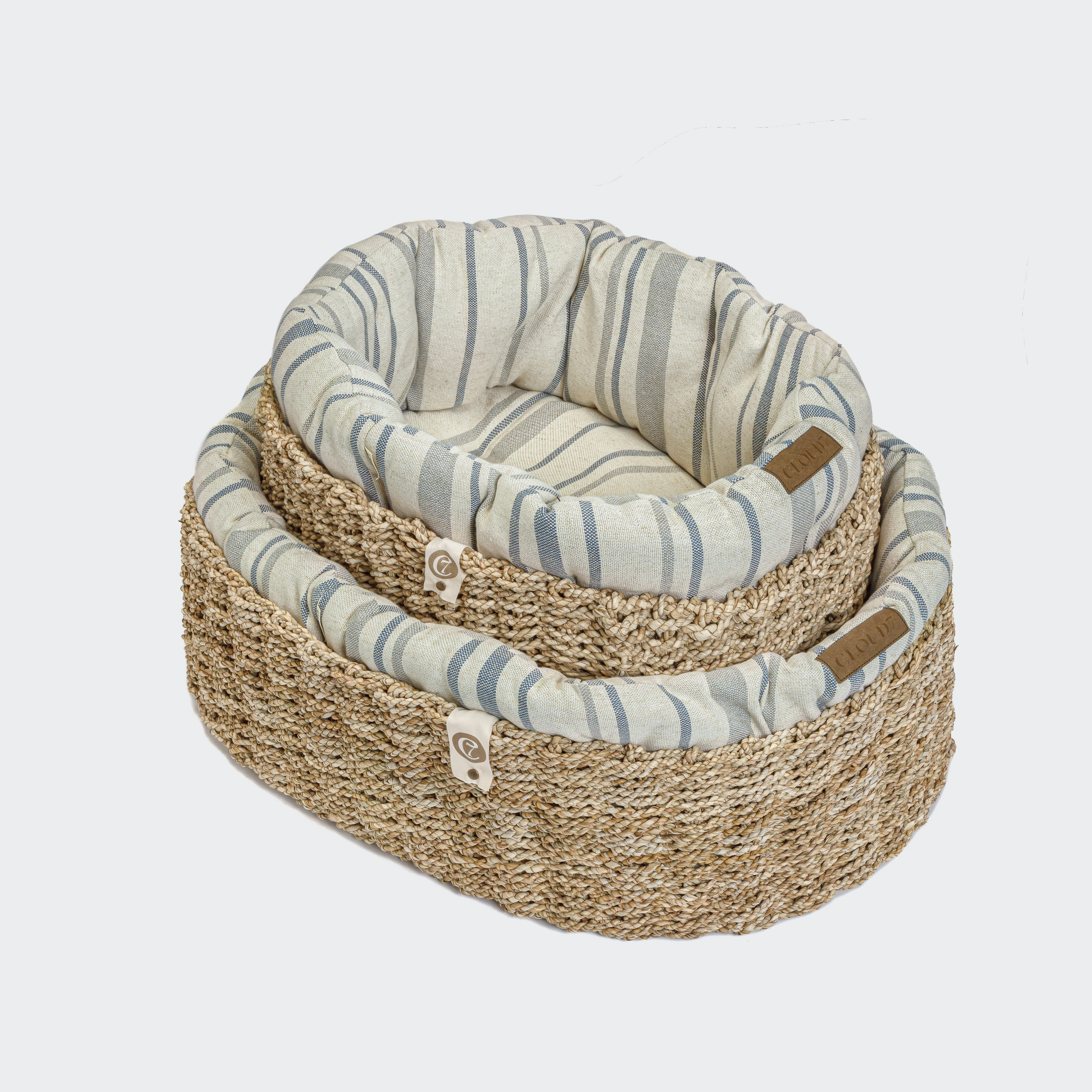 Hundekorb Lazy Linen Stripes Natural/Blue - Image 4