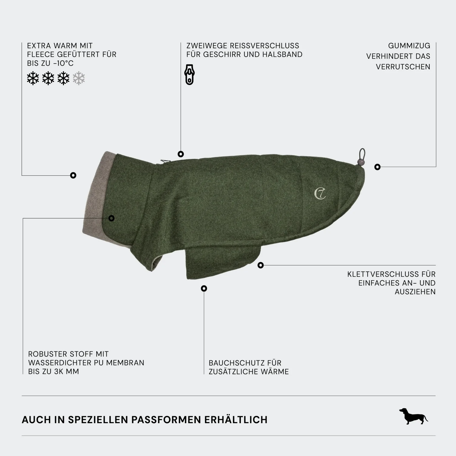 Hundemantel Dackel Brooklyn Flanell Fern Green - Image 4